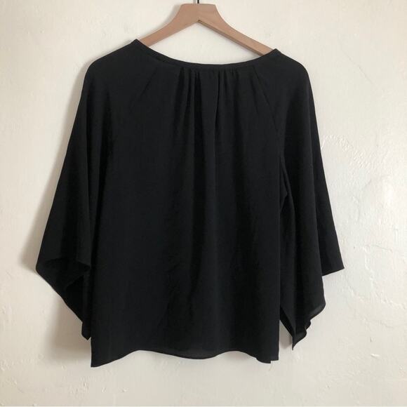 Vince Camuto Black Flutter Flounce Half Sleeves Semi-Sheer Blouse Top - Picture 7 of 7